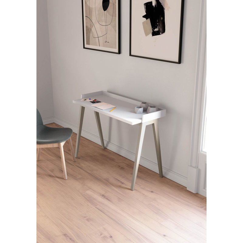 Mcraney Solid Wood Base Writing Desk, White, Mink