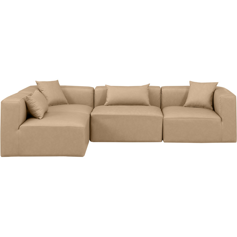 Houswerth Upholstered L-Shaped Sectional Reversible, Tan Vegan Leather
