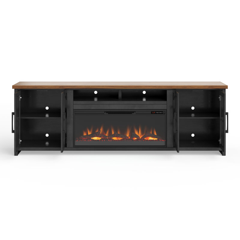 Brixham 97" Farmhouse Fireplace TV Stand for TVs up to 100", Black/Whiskey