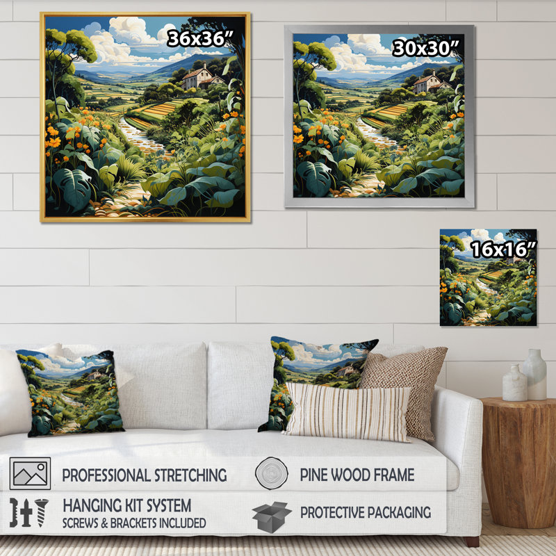 Countryside Summer Vines In II - Landscapes Wall Decor, H 30 po x l 30 po x P 1 po, Cadre flottant noir
