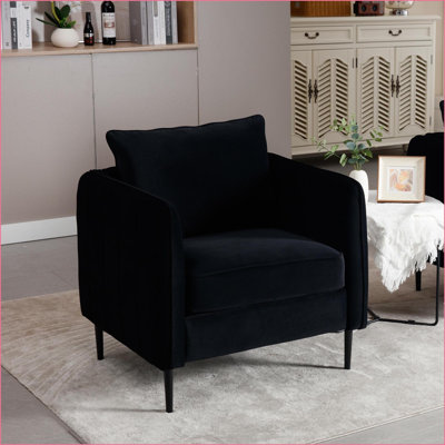 Fauteuil simple, fauteuil d'appoint Mid-Century moderne en velours avec coussin pour le bureau du salon | Velours | Acier
