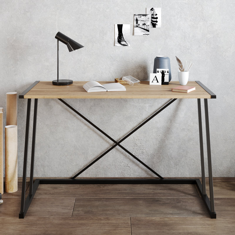 Bureau d'écriture et bureau en métal Anemon, Noir/noyer