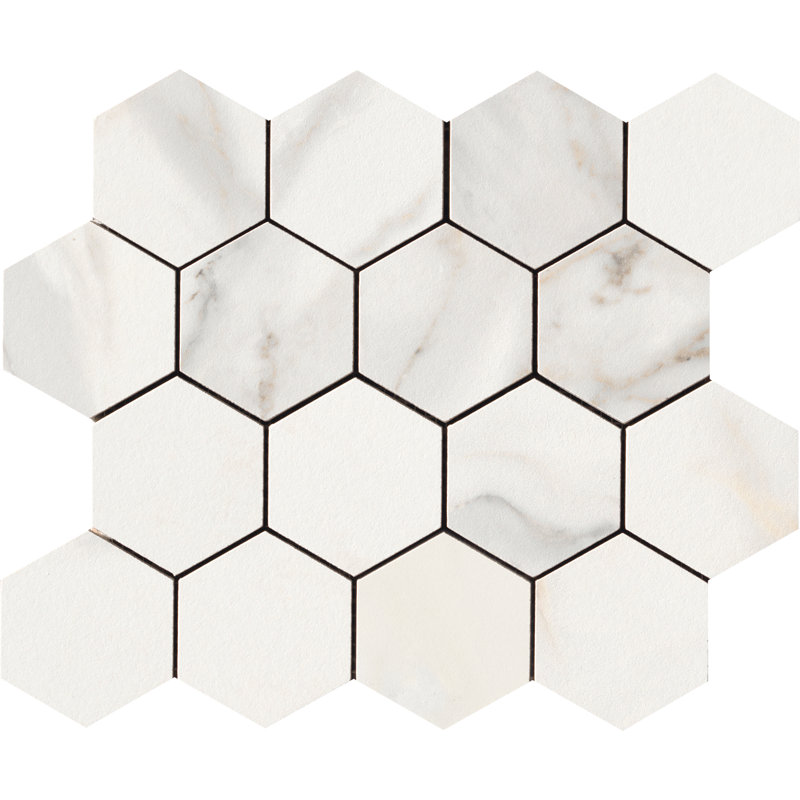 Marmi 3" x 3" Porcelain Honeycomb Mosaic Wall & Floor Tile, Calacatta