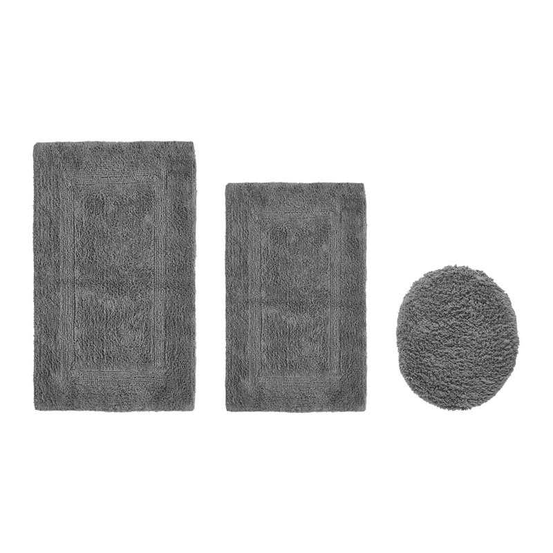 Annerose Premium 100% Cotton 2370 GSM 3-Piece Bath Rug Set, Ultra Soft, Super Absorbent, Reversible Tufted Weave Bathroom Mats, Machine Washable, OEKO-TEX® Certified Bath Rugs for Bathroom, Shower & Tub, Gray