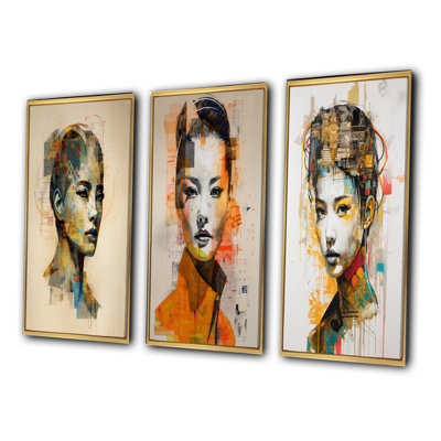 "Portrait futuriste de la reine japonaise de Kyoto II", 3 pièces sur toile