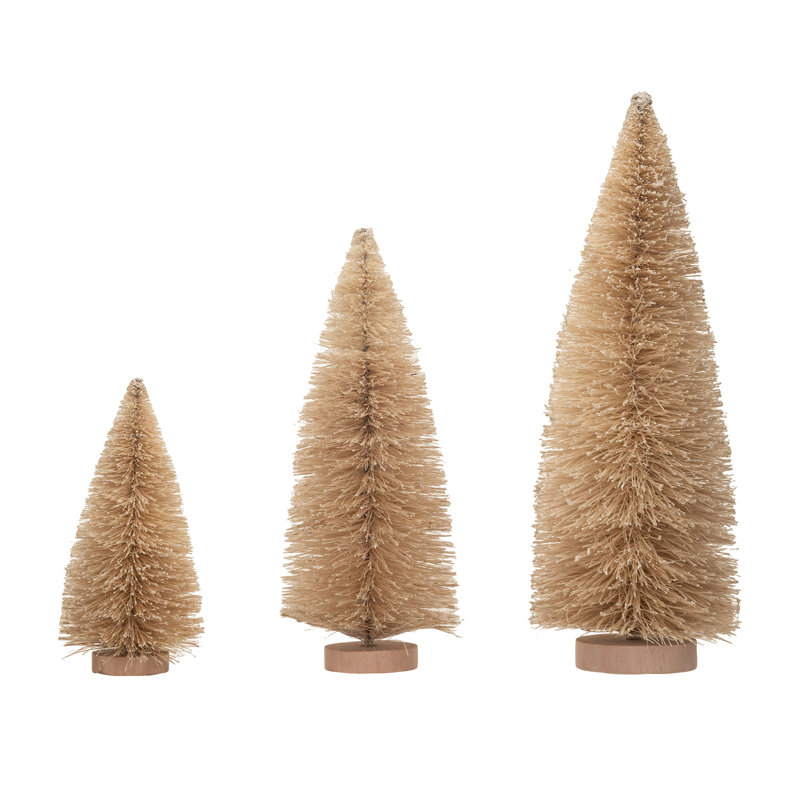 Brosse à sisal en forme d'arbre avec des bases en fausse neige et en bois