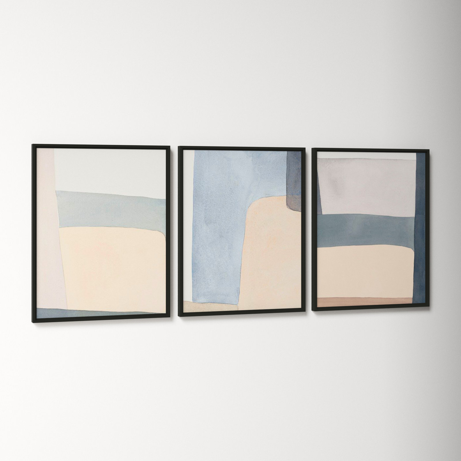 Grey Hue Set Of 3 by Julia Balfour, Picture Framed Canvas, 25" H x 60" W, Black
