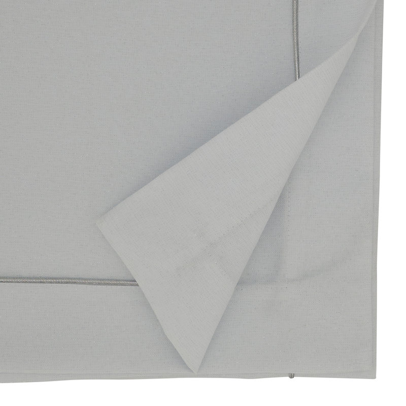 Bourget Collection Shimmering Table Runner with Piping Detail, 16" W x 90" L, Silver