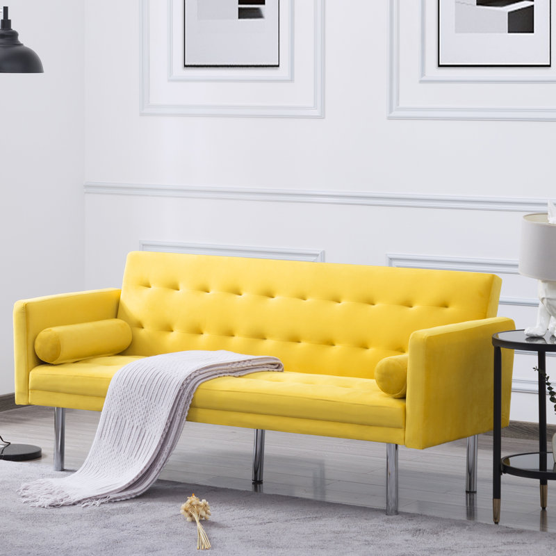 Canapé-lit simple en velours de 68,5 po Hollilouise, Velours jaune
