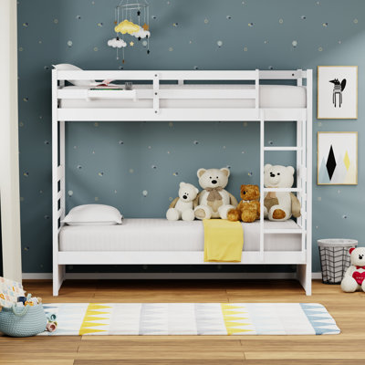 Gereron Solid Wood Twin Over Twin Bunk Bed and Hanging Nightstand