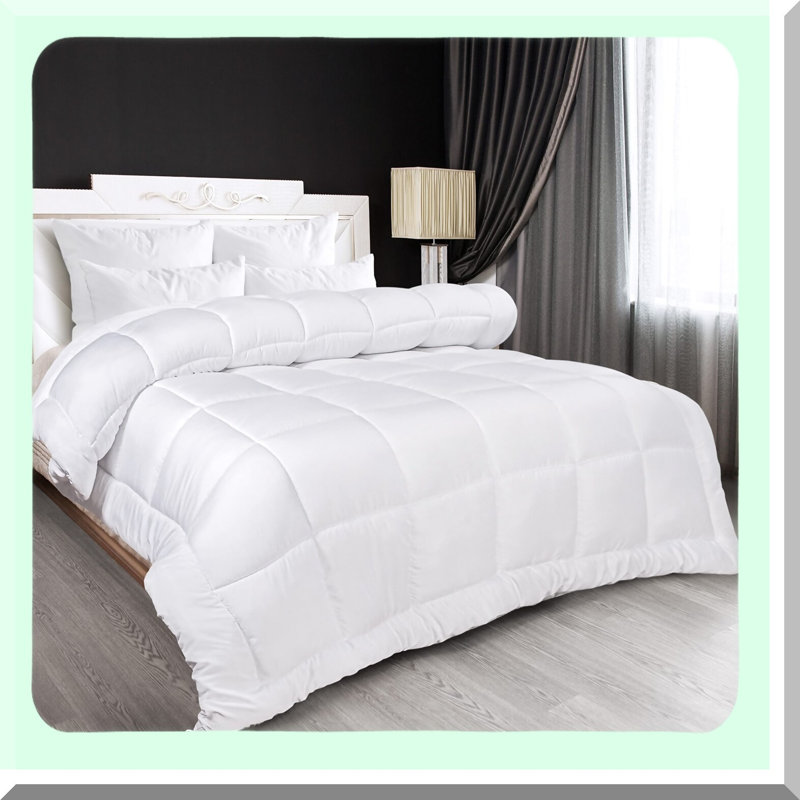 Luxury White Quilted Comforter - All Season Down Alternative Duvet Insert with Corner Tabs. Machine Washable Bed Comforter for Ultimate Comfort and Style.