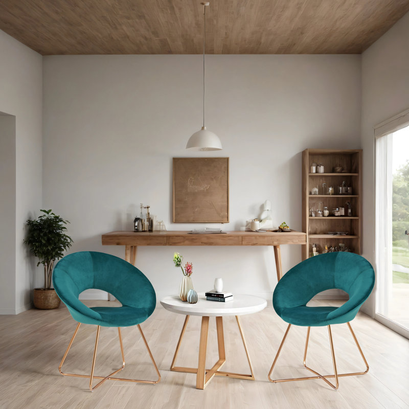 Focht 20" Wide Velvet Barrel Armchair with Open Back and Gold Metal Legs, Atrovirens Velvet