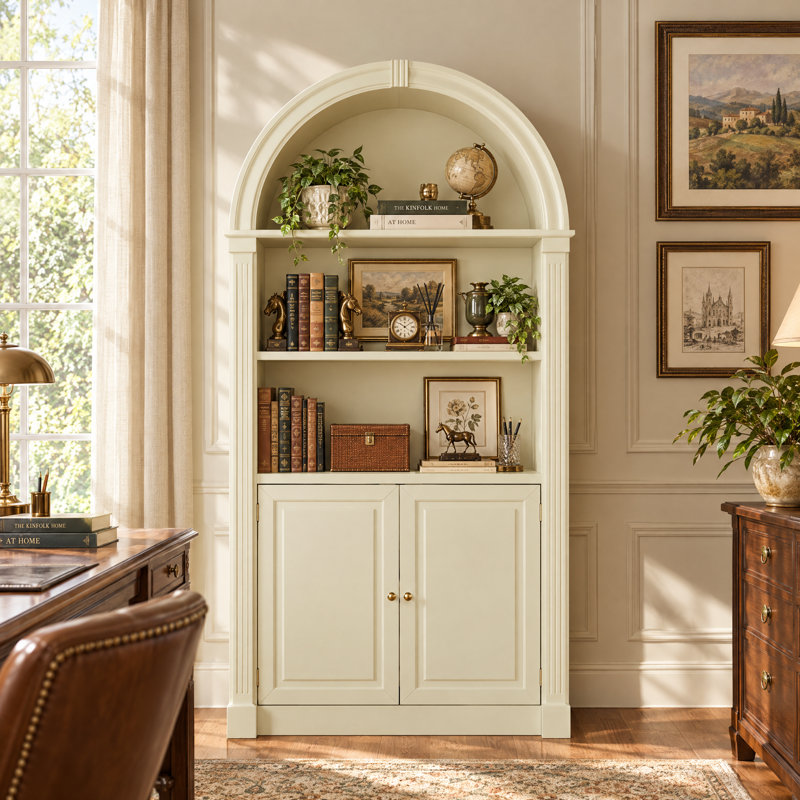 Armoire en arc avec tablettes ouvertes