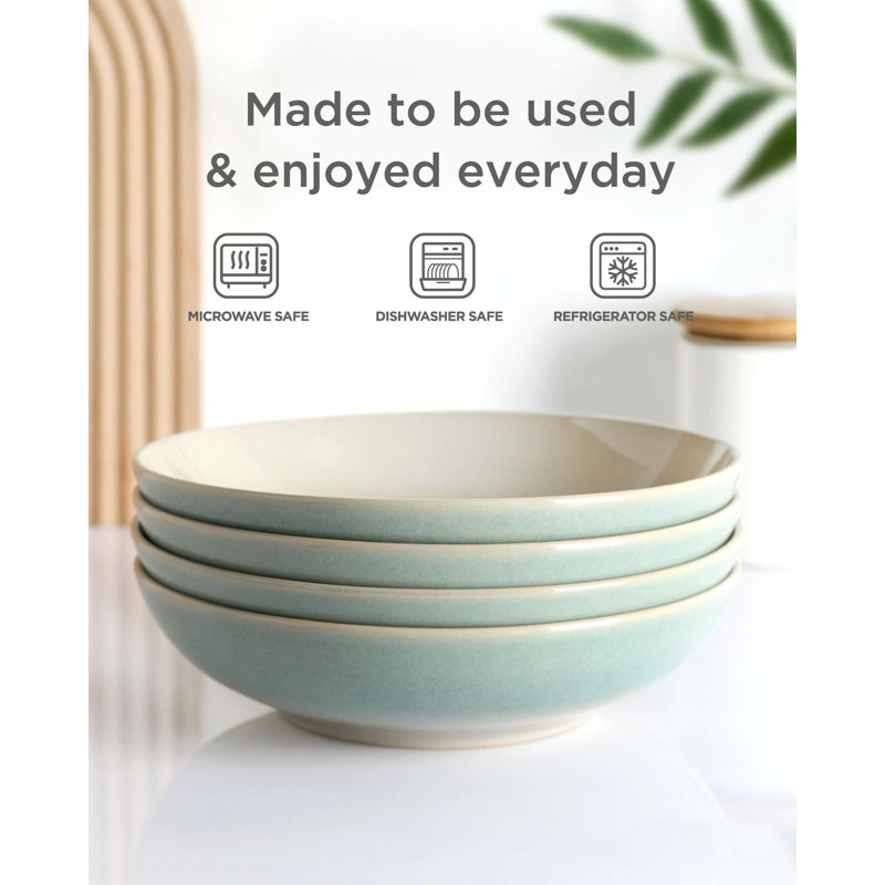 Aqua Ceramic 8.7'' Microwave Safe Pasta Bowls Set of 4
