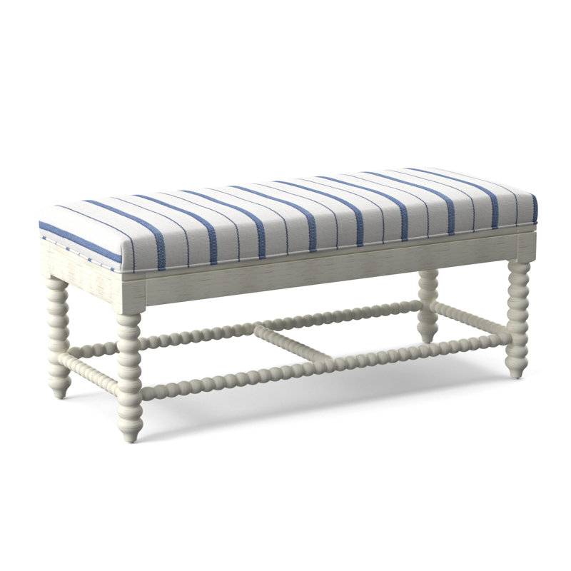 Louisa Bench, Antique Frost White Finish, Cobalt Blue Stripe; 0204-64