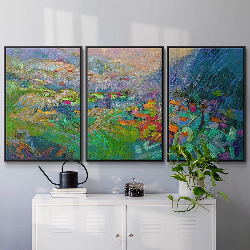 Peinture encadrée sur toile, 3 pièces, Cadre noir, H 36 po x l 75 po