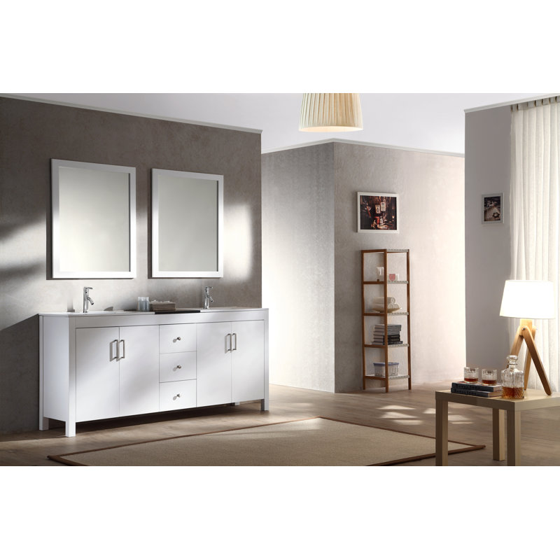 Ensemble de meuble-lavabo de salle de bain double 72 po avec miroir Ruhl, Blanc