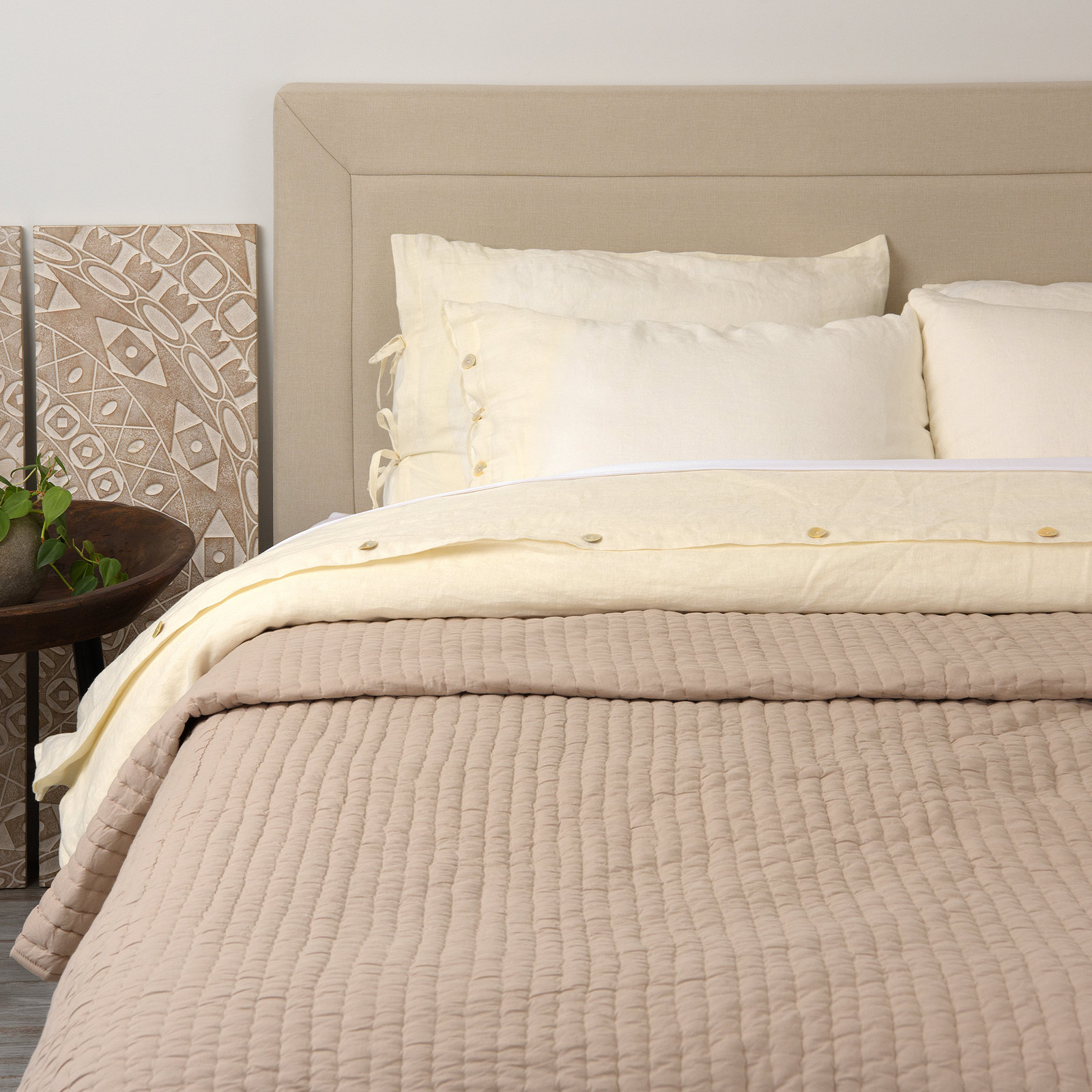 Cotton Quilt Set, King Quilt, Natural
