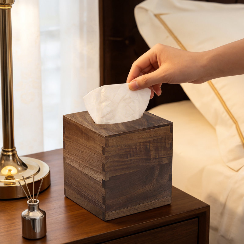 Couvercle de boîte à mouchoirs en noyer noir uni - Mortaise et tenon, convient à un cube standard, décor de table fabriqué à la main