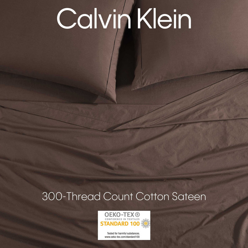 Calvin Klein Washed Cotton Percale Sheet Set, Twin Sheet Set with 1 Pillowcase, Earth Brown