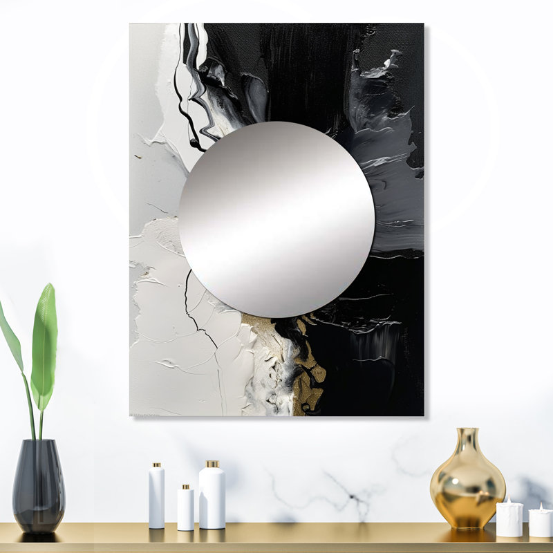 Black Textured Splash Paint Art I - Abstract Painting Wall Mirror, Black Decorative Mirror, Printed Metal Art, 32" x 24"