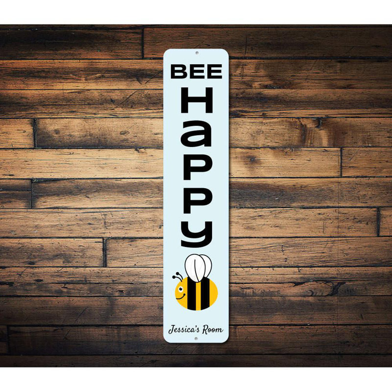 Plaque en aluminium «Bee Happy», H 6 po x l 24 po x P 0,063 po