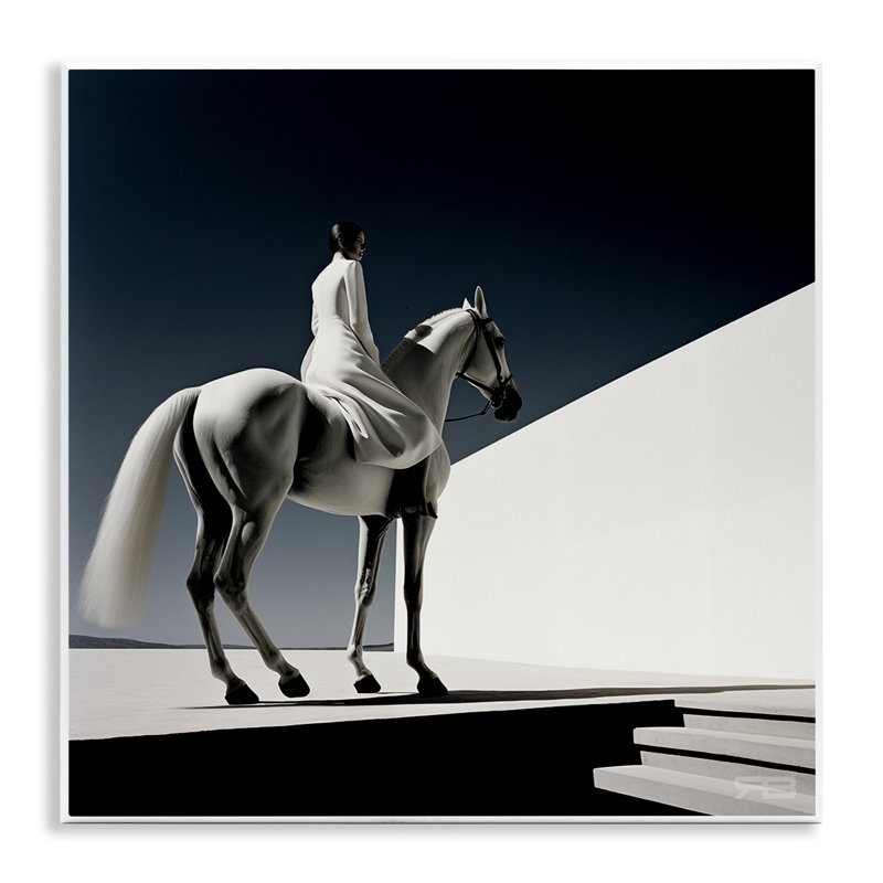 Art contemporain sur bois, scène contemporaine avec cheval