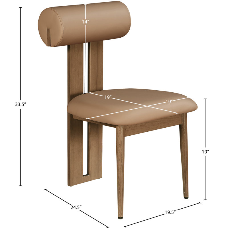 Chaise de salle à manger rembourrée Dario, Noyer, Cuir brun clair végétalien