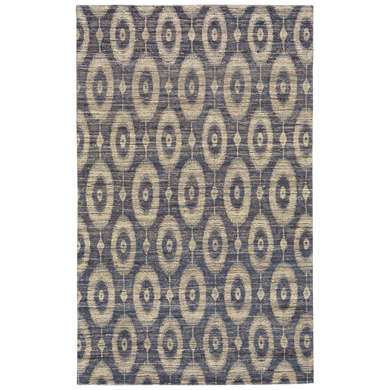 Tapis bleu marine en jute crocheté à la main Ayssa, Rectangle 5 pi x 8 pi