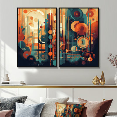 Orange et bleu abstrait Nostalgie II - Art abstrait sur toile Mid-Century