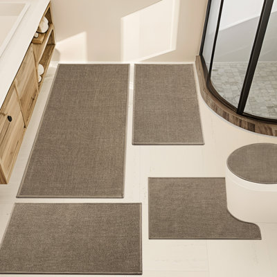 Ensemble de tapis pour salle de bain 5 pièces aspect lin avec envers antidérapant