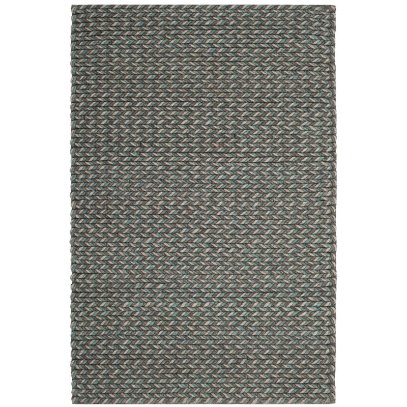 Tapis gris / turquoise en laine / viscose / coton touffeté à la main Abasi-Ima, Rectangle 4 pi x 6 pi