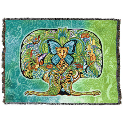 Pure Country Weavers Arbre de Vie - Totem des Esprits Animaux par Sue Coccia - Couverture en tapisserie tissée en coton - Fabriquée aux États-Unis (72x54)