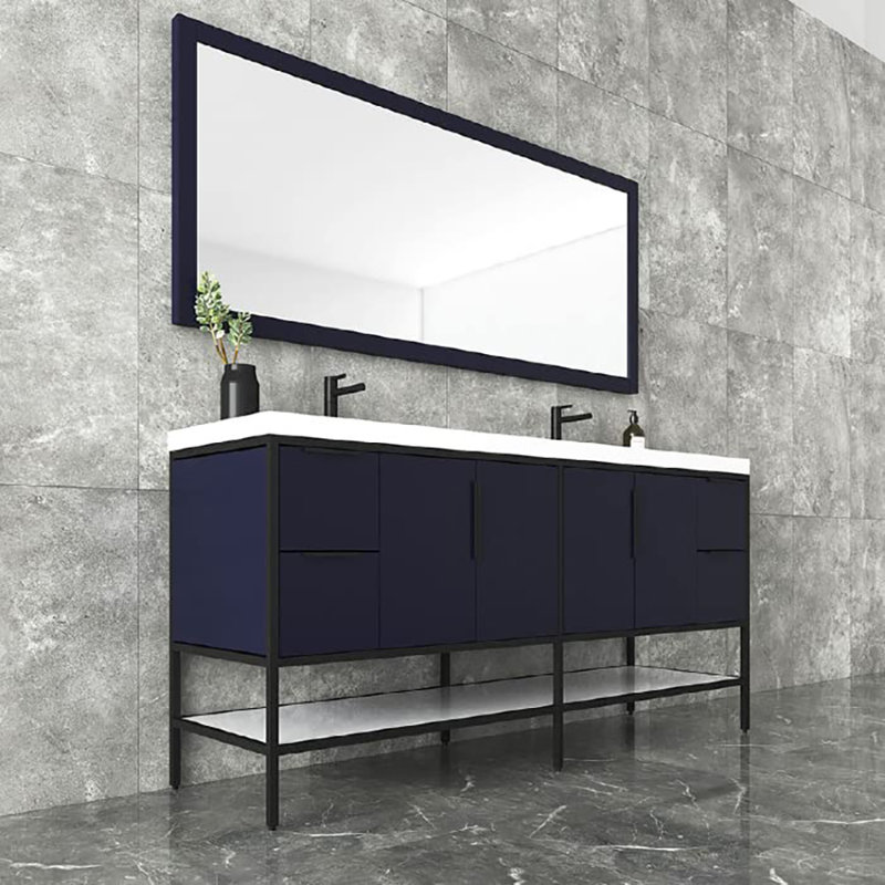Ensemble de meuble-lavabo double 83 "83", Bleu foncé