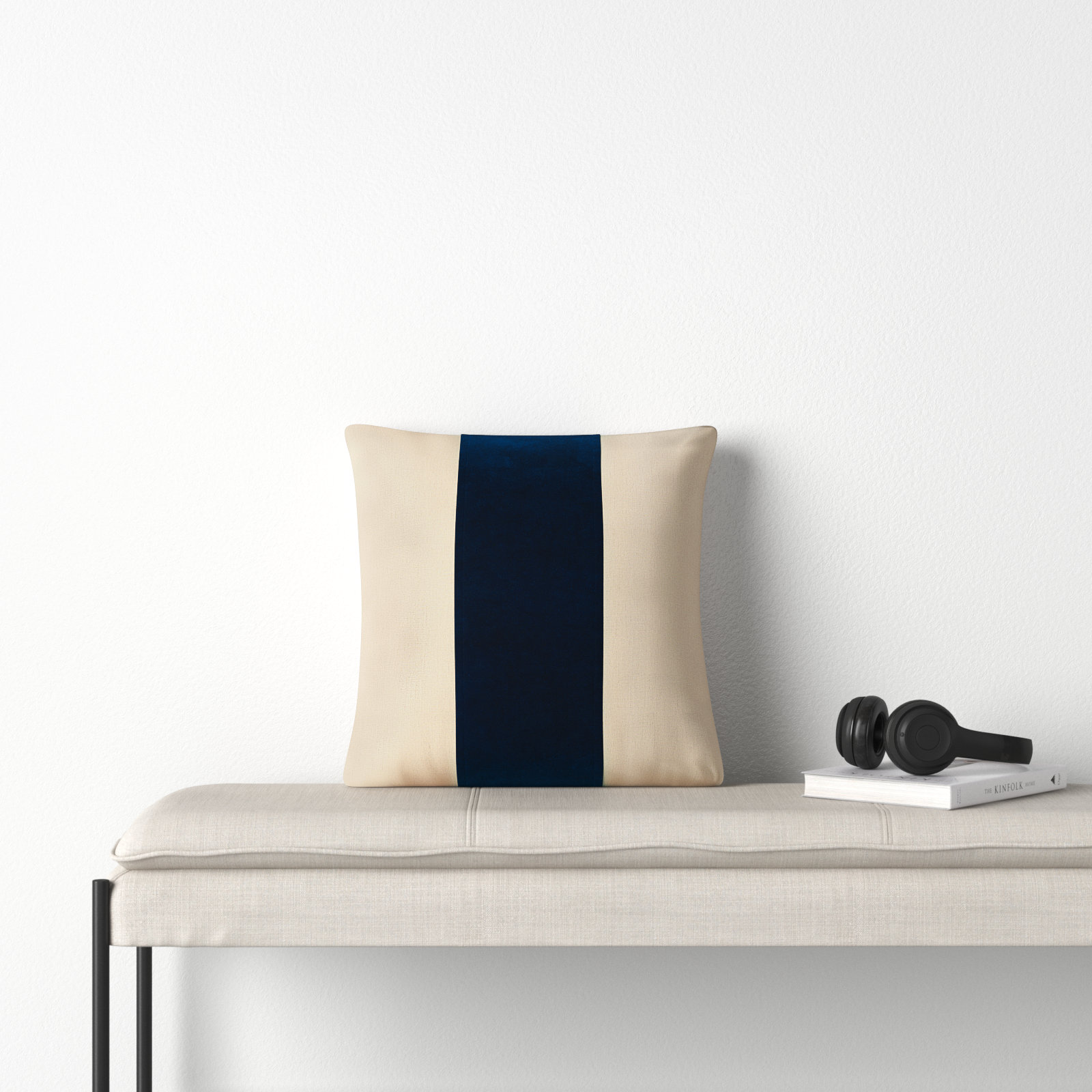 Kat Striped Cotton Throw Pillow, Navy/Taupe, 18" x 18", Pillow Cover Only - No Insert