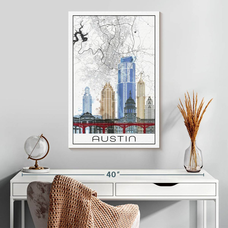 Carte de la ville de Aliaz Austin, H 30 po x l 20 po