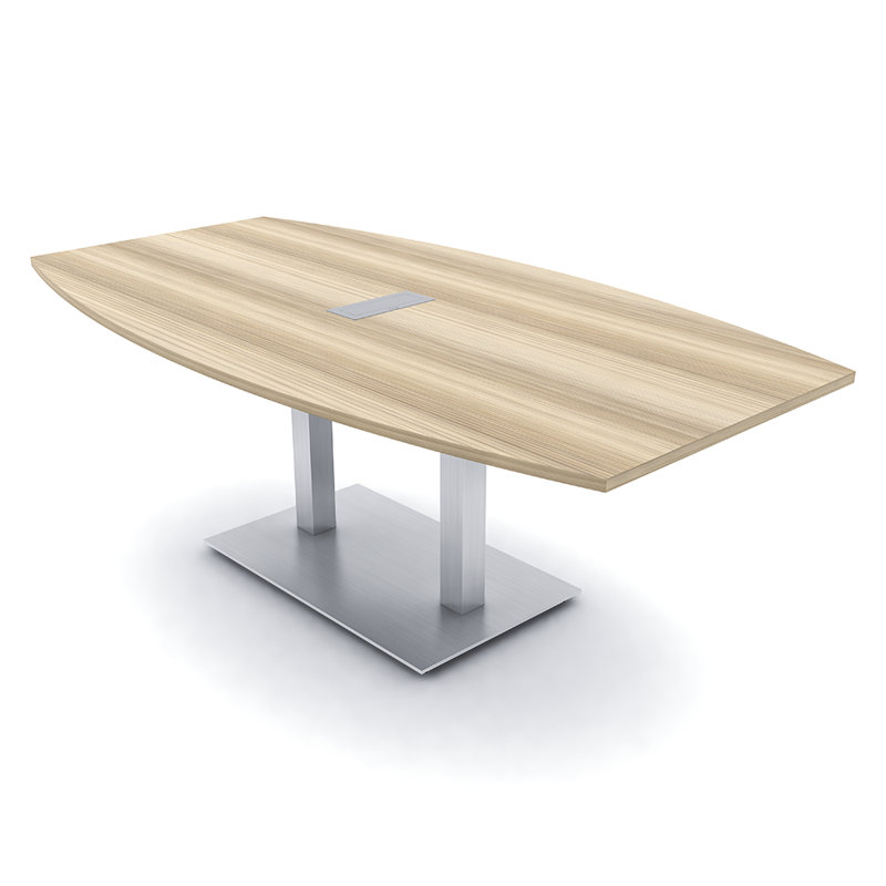 Table de conférence en forme de bateau avec base en métal double | Unité électrique, L 84 po x l 48 po, Blond blond cendré