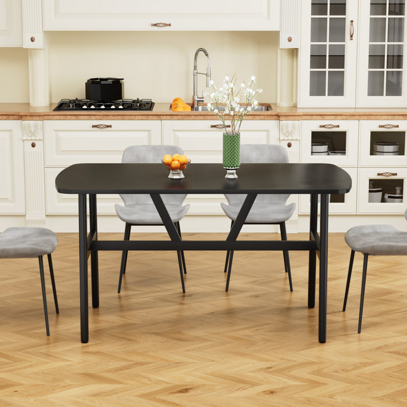 47"W Rectangular Kitchen Room Table, Black, Black