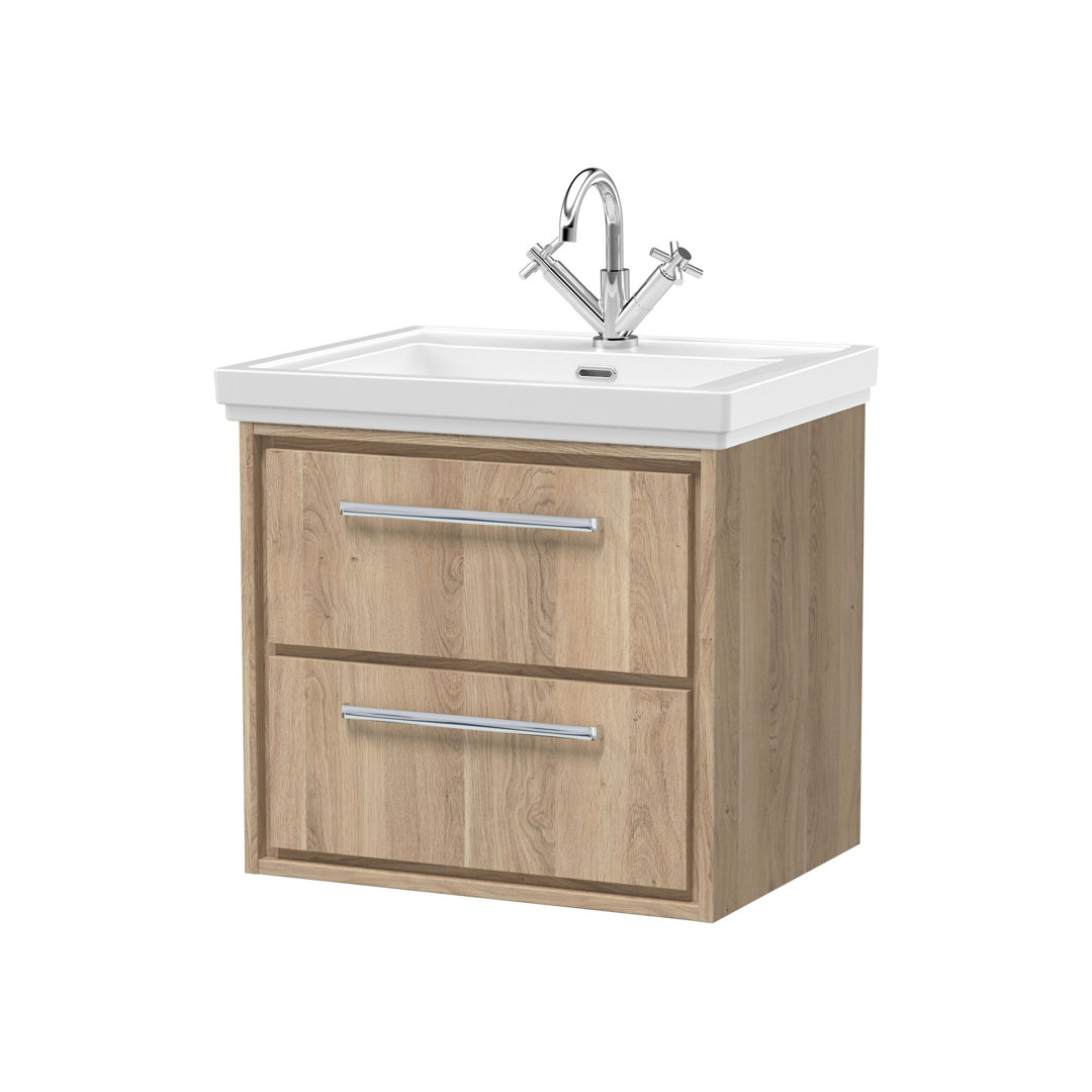 B&Q - Lille Wall Hung Two Drawer Contemporary Vanity Unit With 1 Tap Hole Basin In Bleached Oak630 X 471mm - Image 2