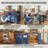 Navy Rolling Kitchen Island with Extended Table, LED Lights, Power Outlets & 2 Fluted Glass Doors-129888252
