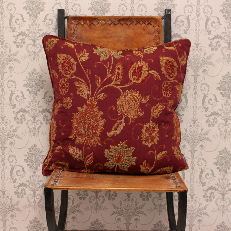 Zurich Floral Jacquard Cushion Cover, Burgundy Red, 55 x 55cm