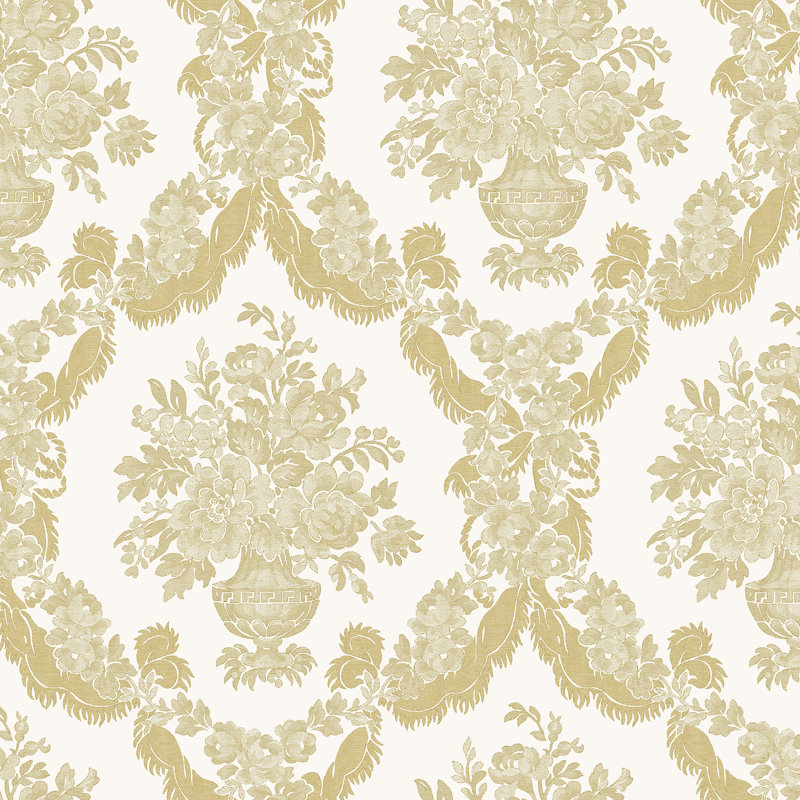 Floral Baroque Damask Embossed Satin 10m x 53cm Wallpaper Roll, Gold