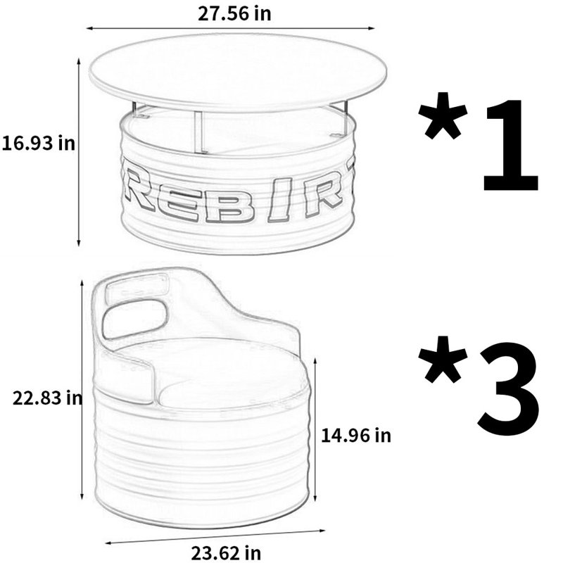 Ensemble repas rond 27,56 po Kristalyn, Bleu, Bleu/jaune, 4