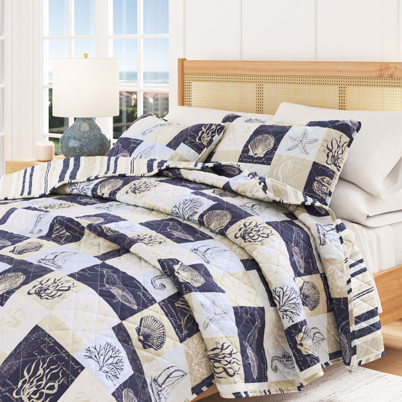 Ensemble de courtepointe réversible avec taies décoratives Coastal Patchwork