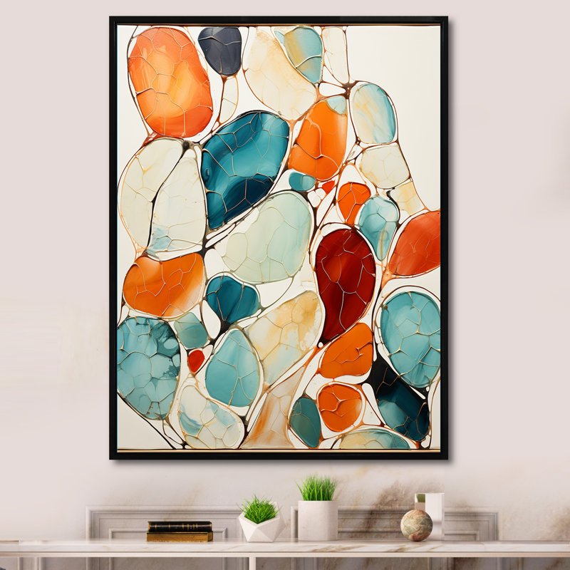 «Ingvarda Blue Mid Century Midcentury Mosaic I», reproduction sur toile, H 32 po x l 24 po x P 1 po, Cadre flottant noir