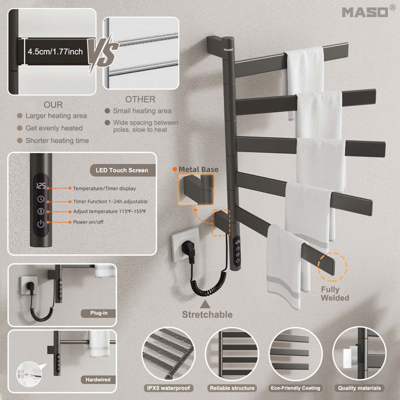 Porte-serviettes chauffant MASO, Gunmetal