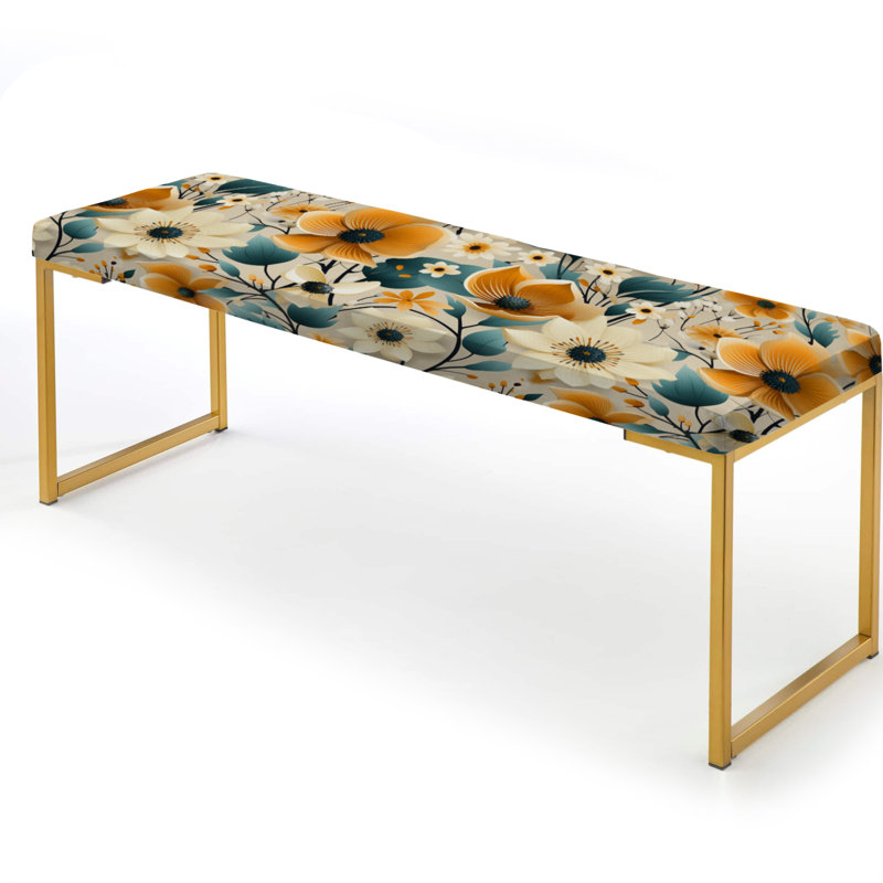 Floral Upholstered Gold Bench, Mod Floral Nostalgia I