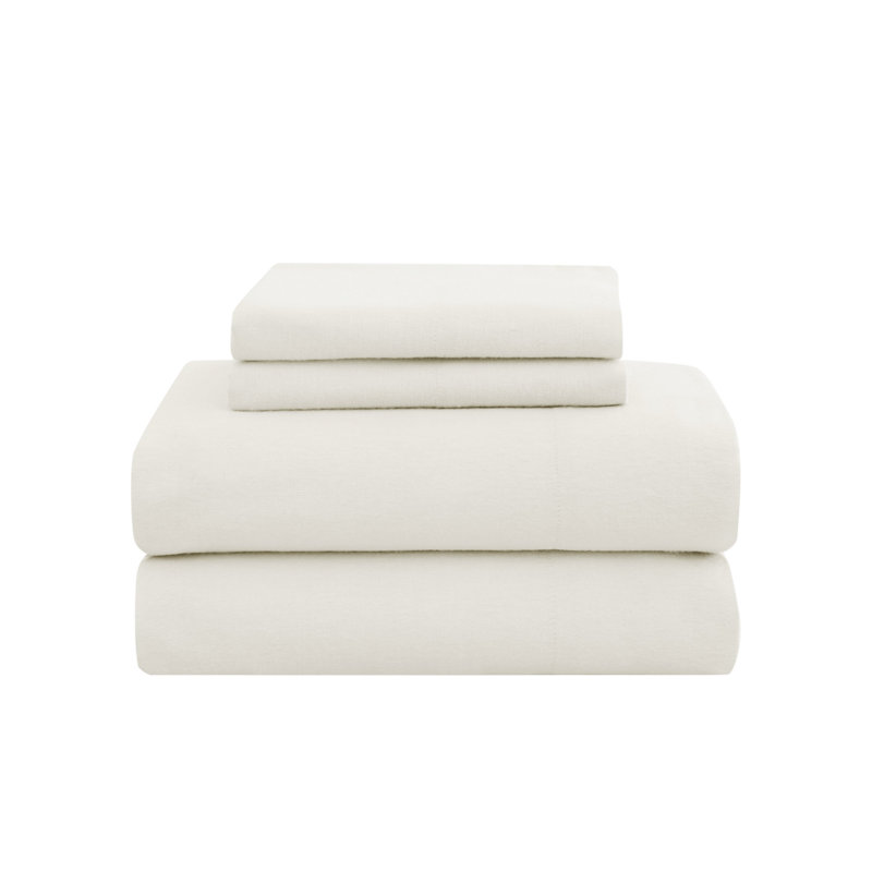 Draps en flanelle unie London Fog, Ensemble de draps pour lit simple avec un drap-hou, Ivoire, Couleur unie