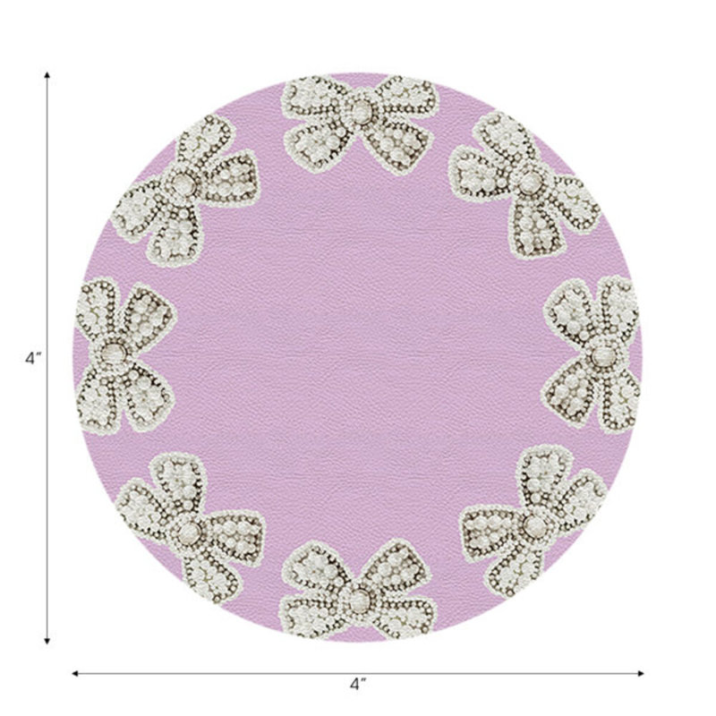 Sous-verres ronds en cuir perlé, Lilas