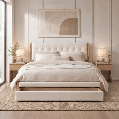  Lunara Vault Upholstery Solid Wood Queen Platform Bed with Footboard Storage Drawers